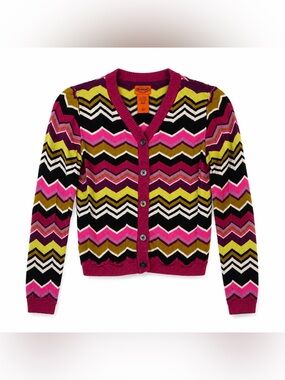 Missoni Multicolor Chevron Knit Cardigan in Fuchsia, Yellow, Black